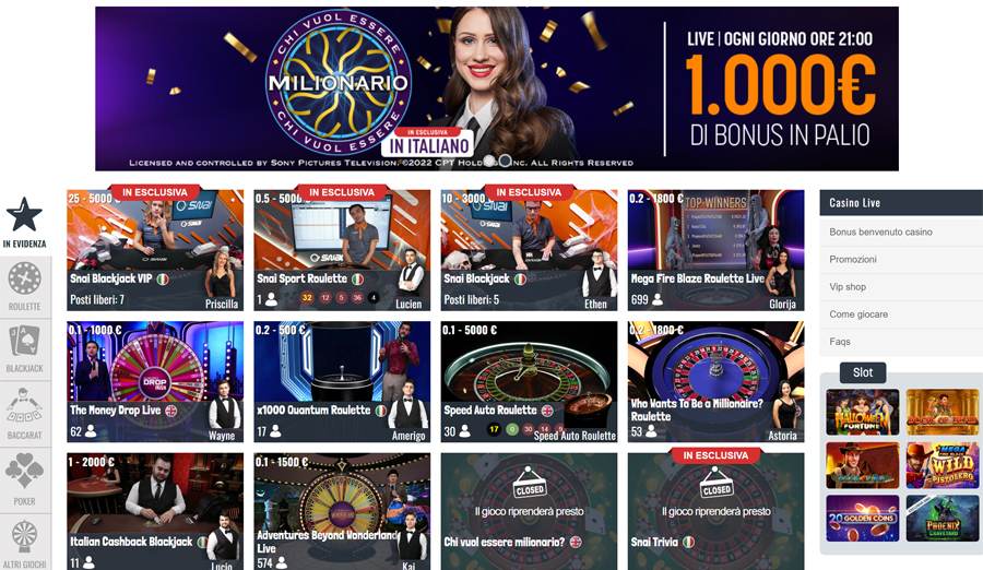 screenshot casino live snai casino