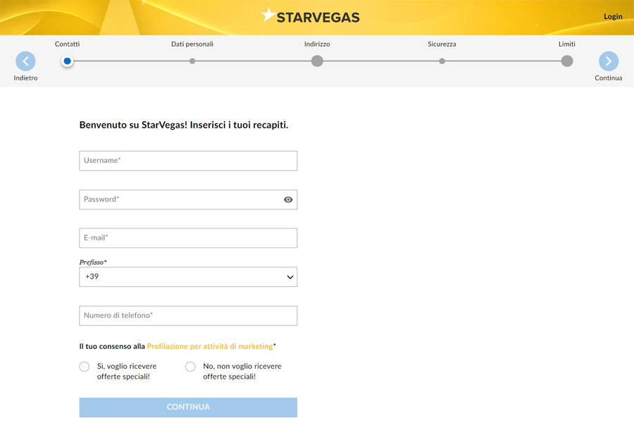 screenshot star casino registrazione