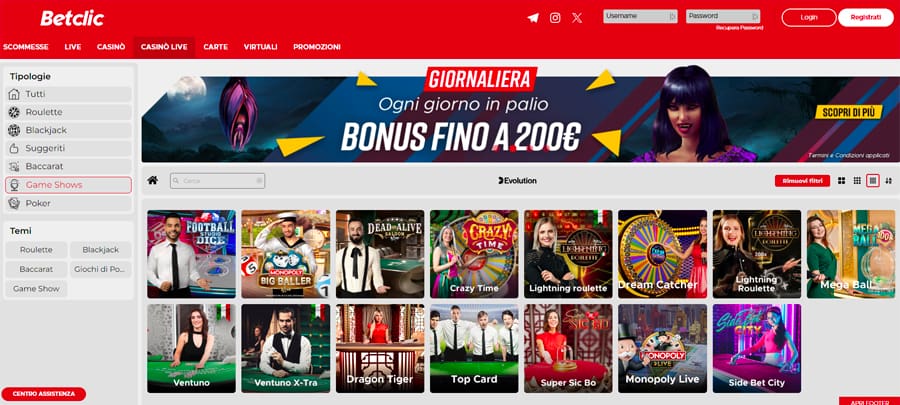 screenshot live casino betclic