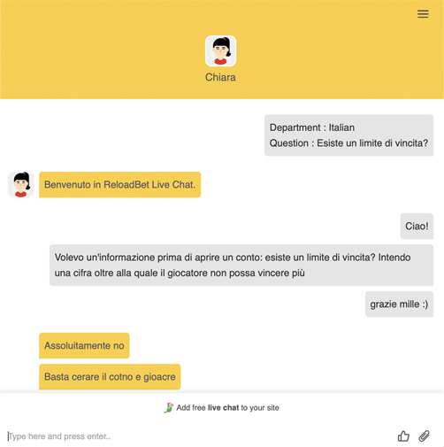 screenshot limite vincita reloadbet