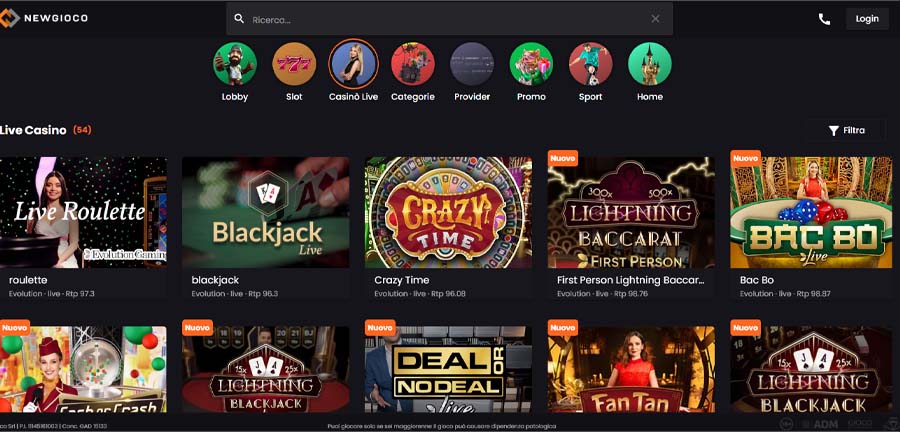 screenshot live casino newgioco