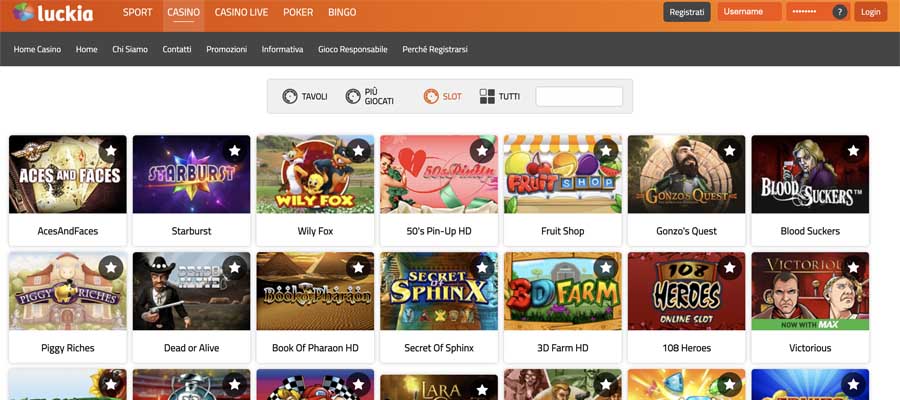 screenshot del giochi di luckia casino
