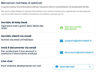 screenshot assistenza admiralbet
