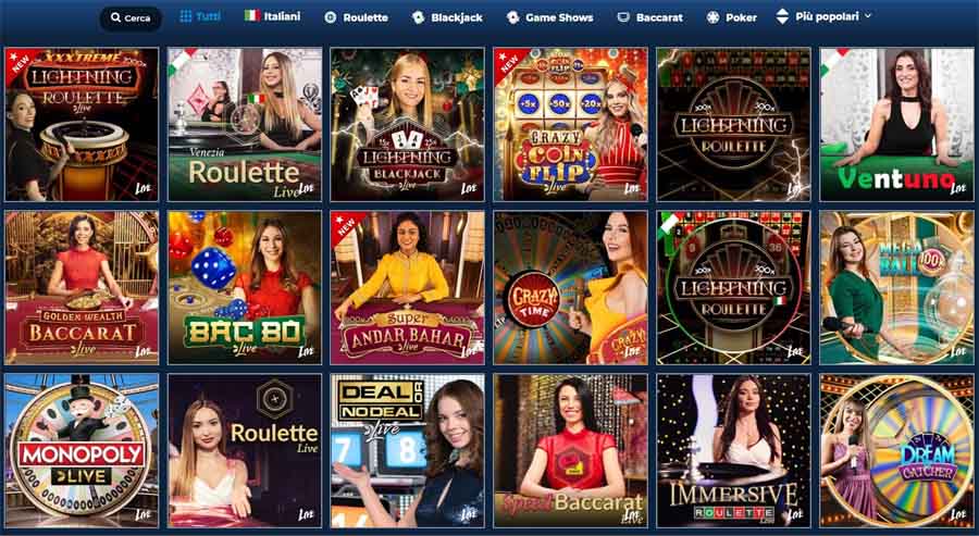 screenshot giochi live casino admiralbet