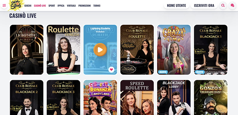 screenshot del gioco casino oh my spins en vivo