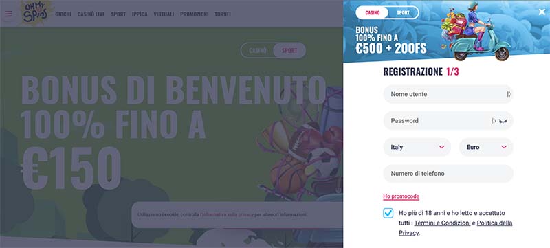 screenshot del casino oh my spins