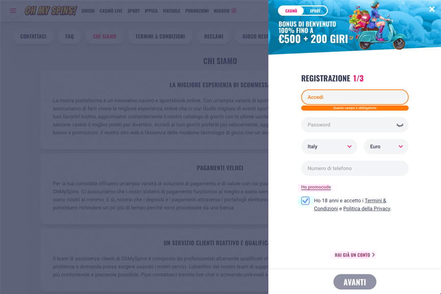 screenshot registrati ohmyspins registrati ohmyspins