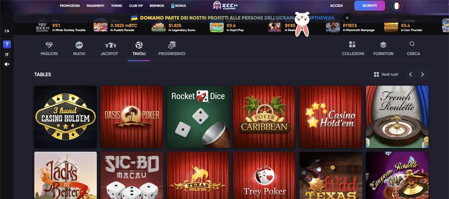 screenshot del gioco live casino beem casino