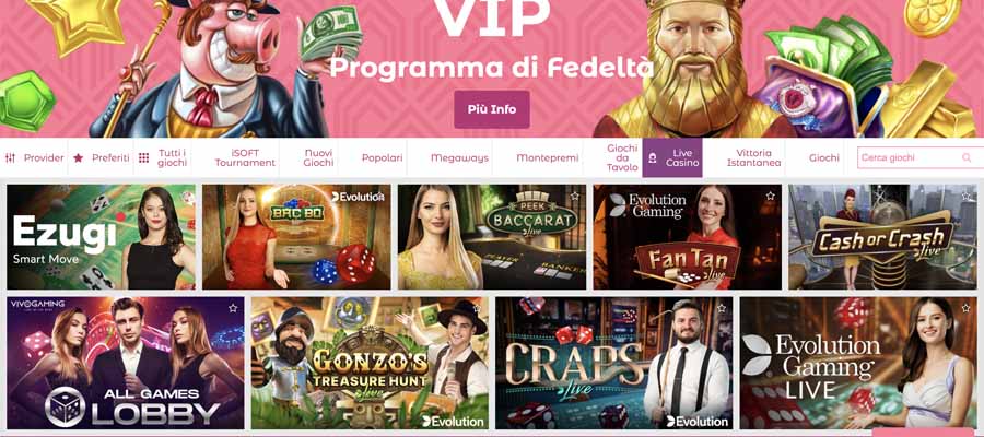 screenshot del live casino slottojam