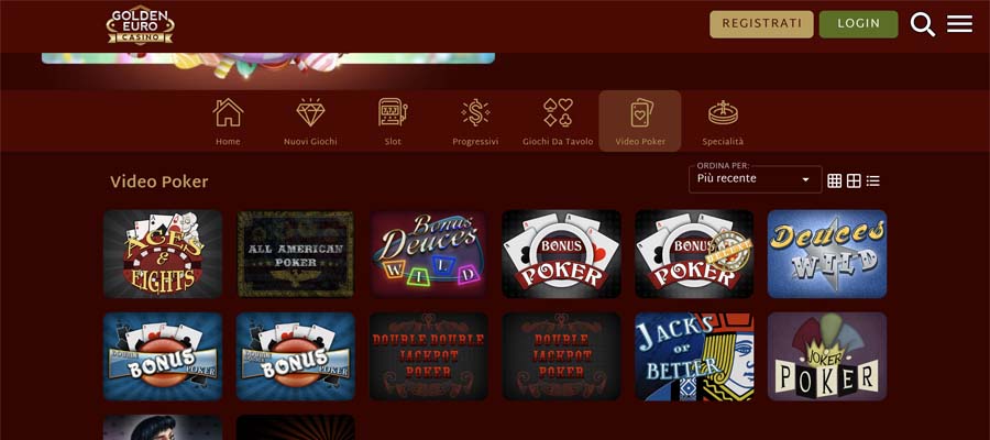 screenshot del video poker golden euro casino