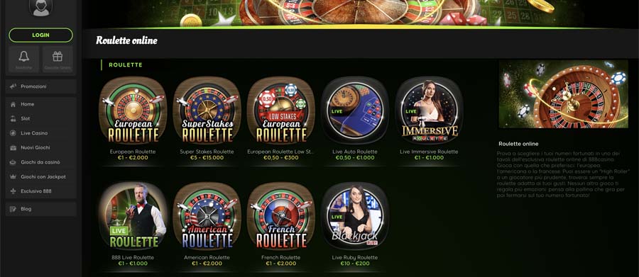 screenshot del 888 casino video roulette