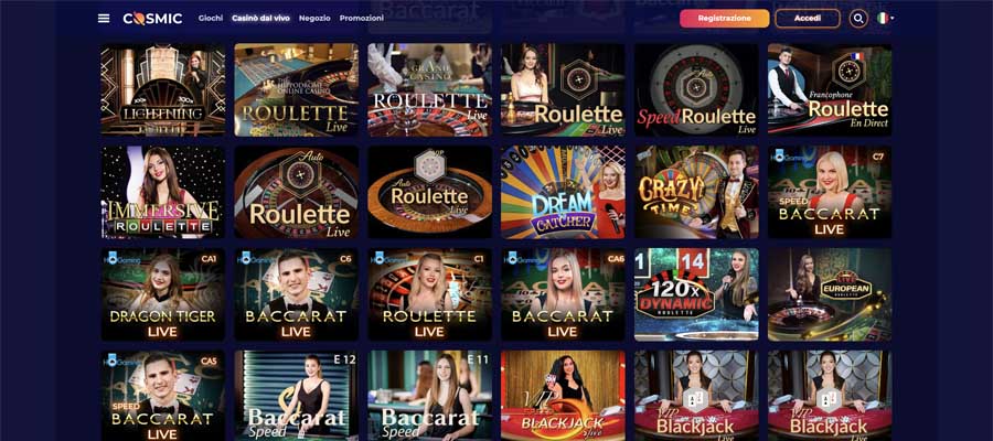 screenshot del gioco live casino cosmic slot casino