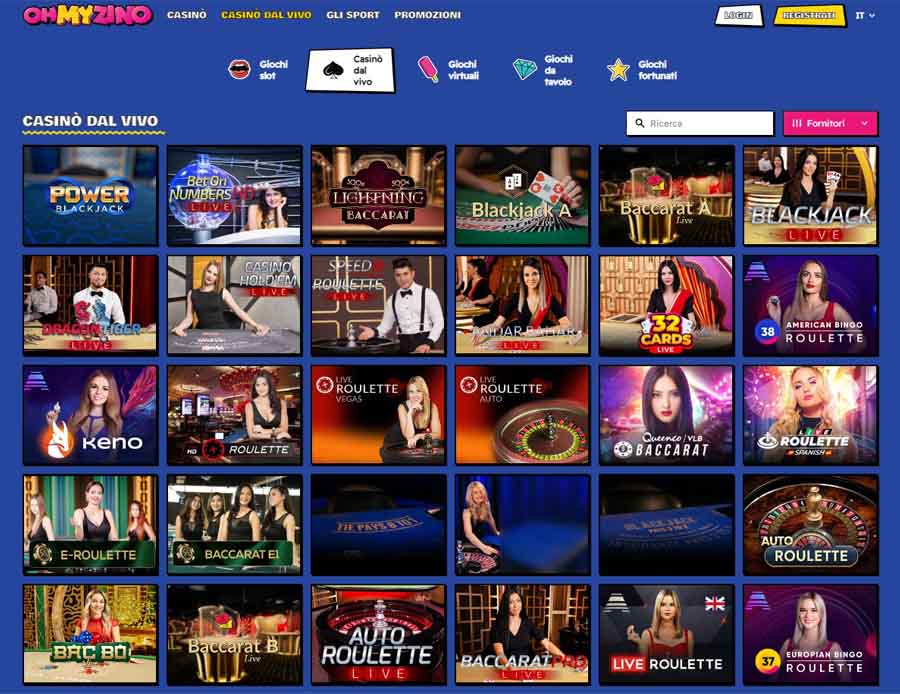screenshot della live casino ohmyzino