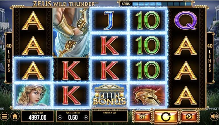 screenshot del slot gioco zeus wild thunder