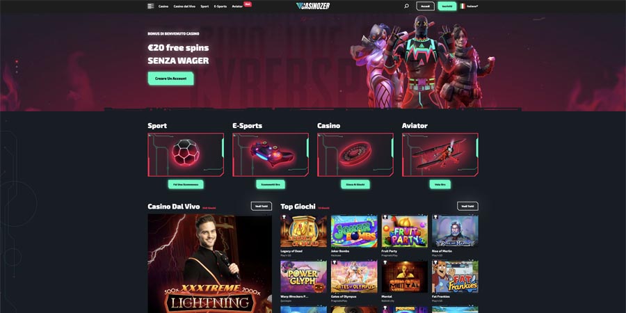 screenshot homepage casinozer