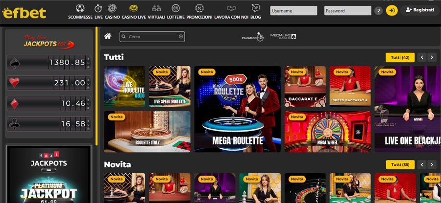 screenshot live casino efbet