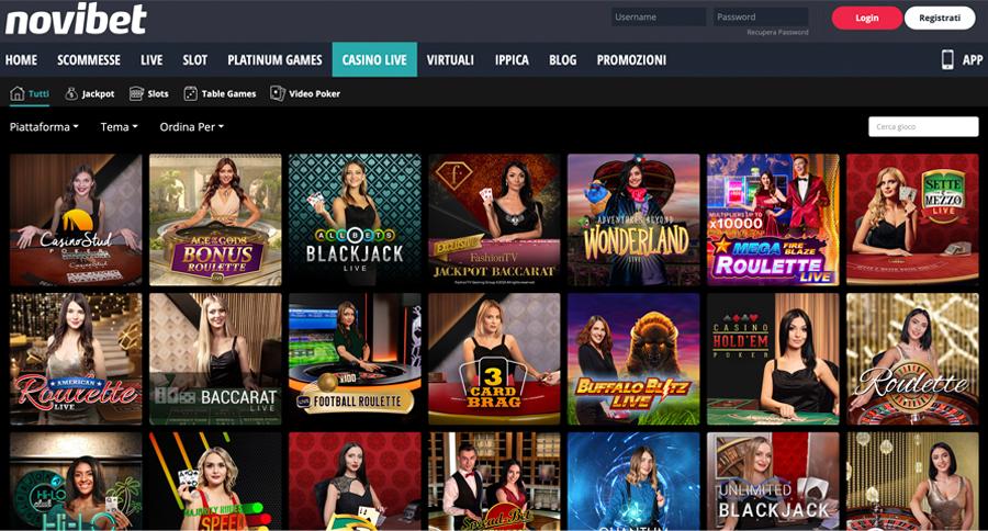 screenshot casino live novibet