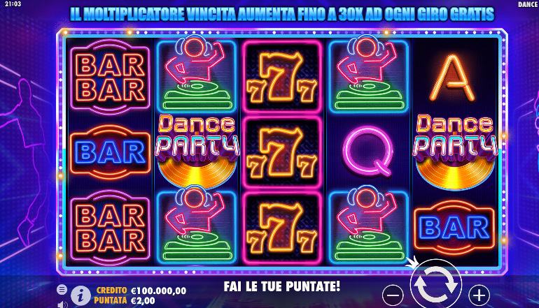 screenshot del slot gioco dance party