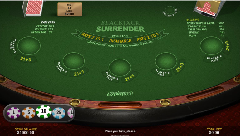 blackjack surrender grafica