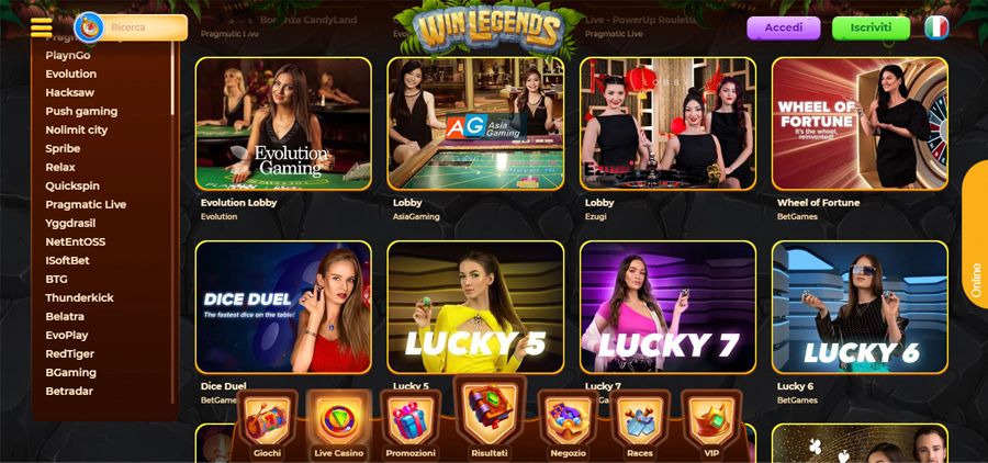 screenshot winlegends casino live