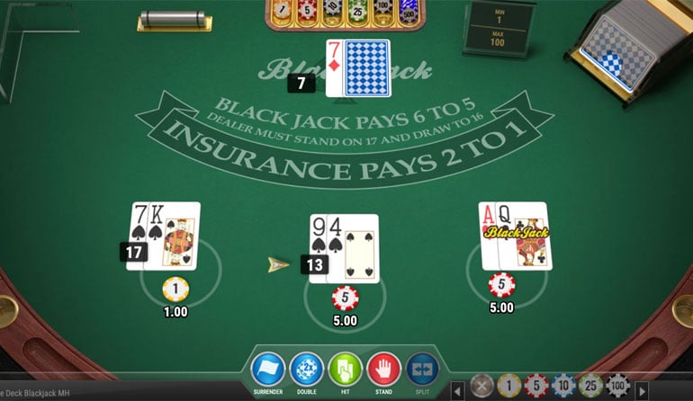 grafica blackjack single deck multihand