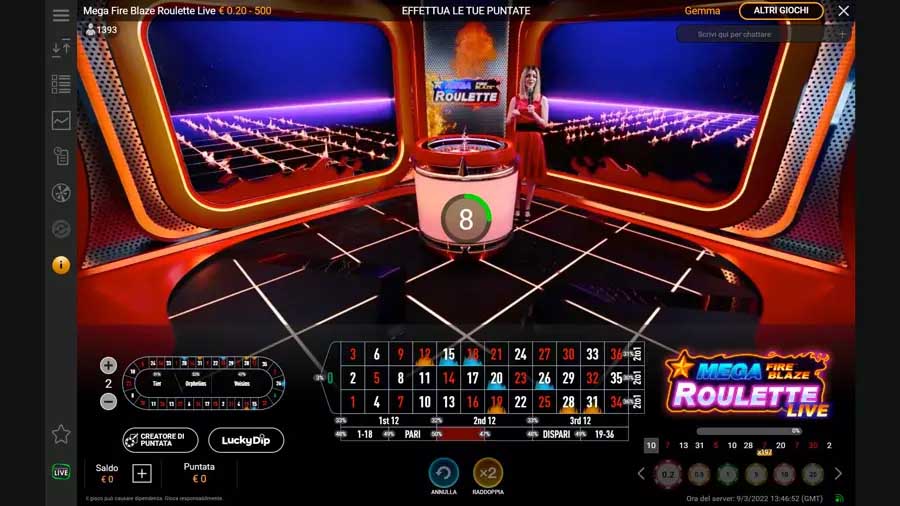 roulette mega fire blaze live grafica