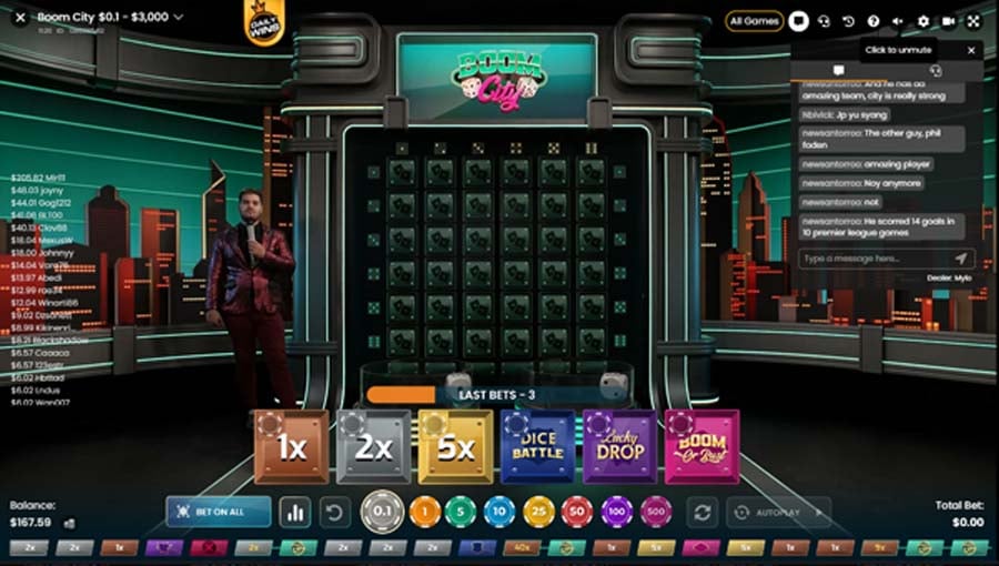 screenshot del gioco boom city live puntate