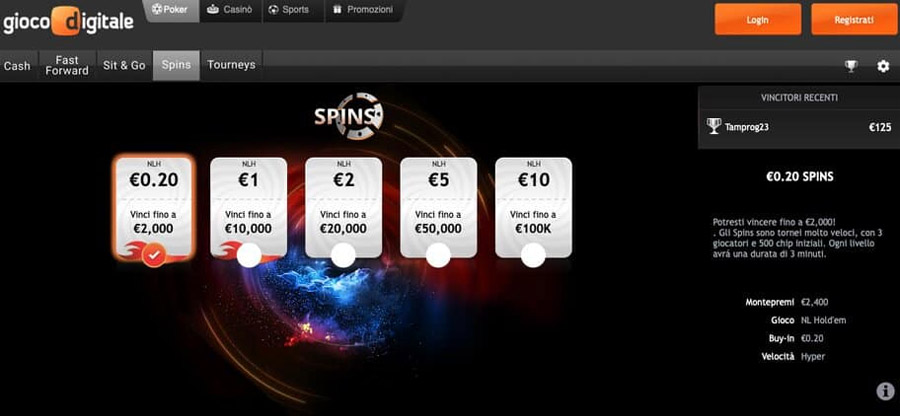 gioco digitale poker spins