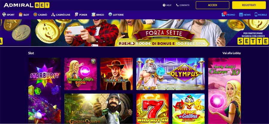 screenshot admiral bet casino senza registrazione