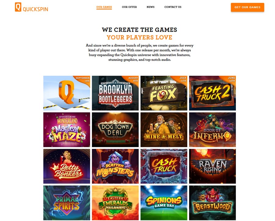 screenshot quickspin homepage