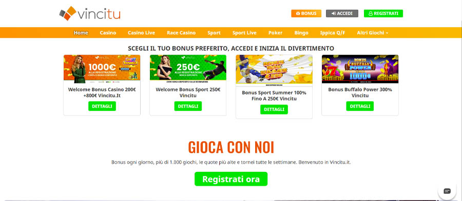 screenshot vincitu casino senza registrazione