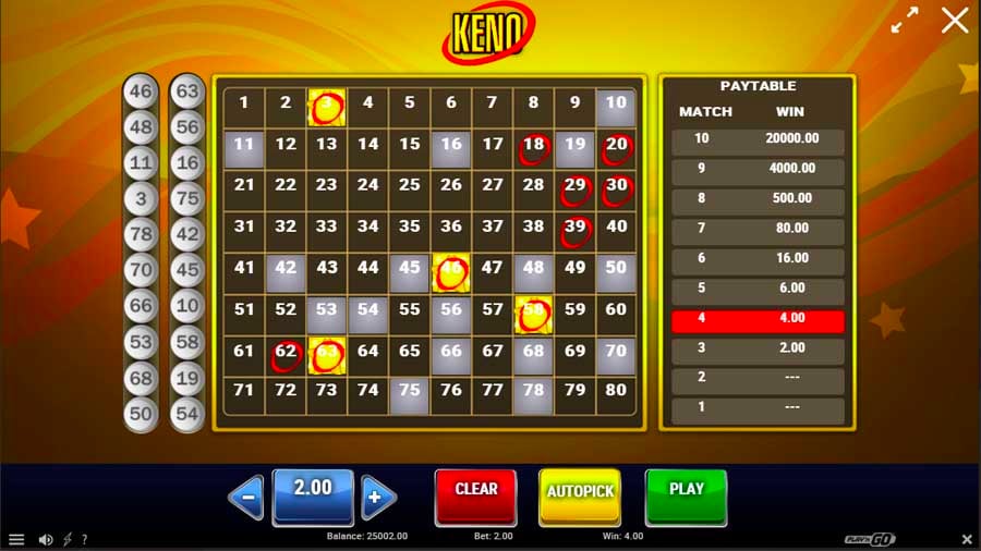 screenshot keno giocare