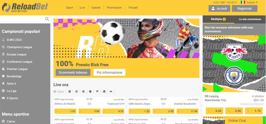 screenshot reloadbet homepage