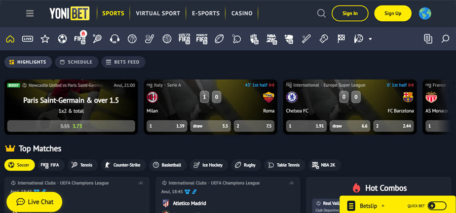 screenshot yonibet homepage