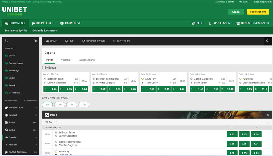 screenshot unibet scommesse esports
