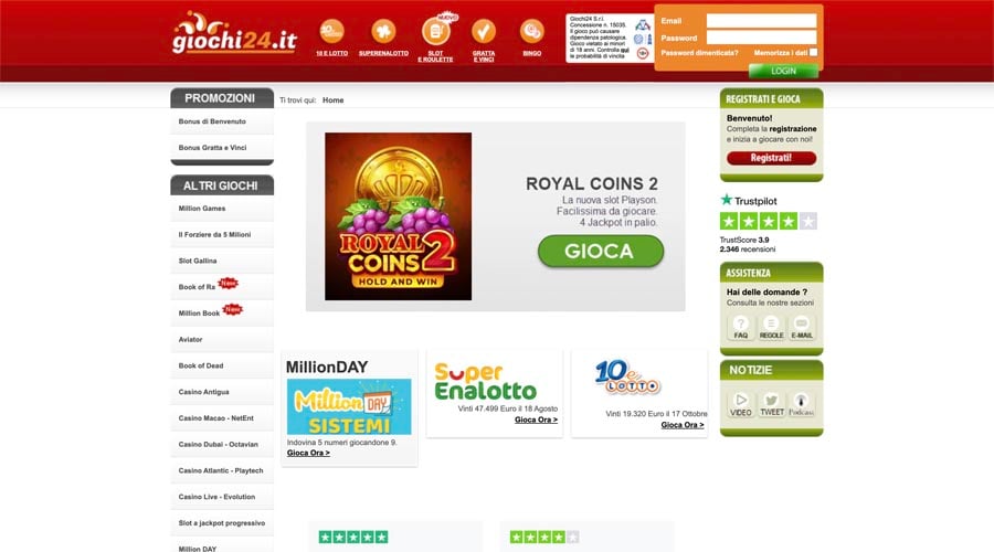 interfaccia giochi24 casino