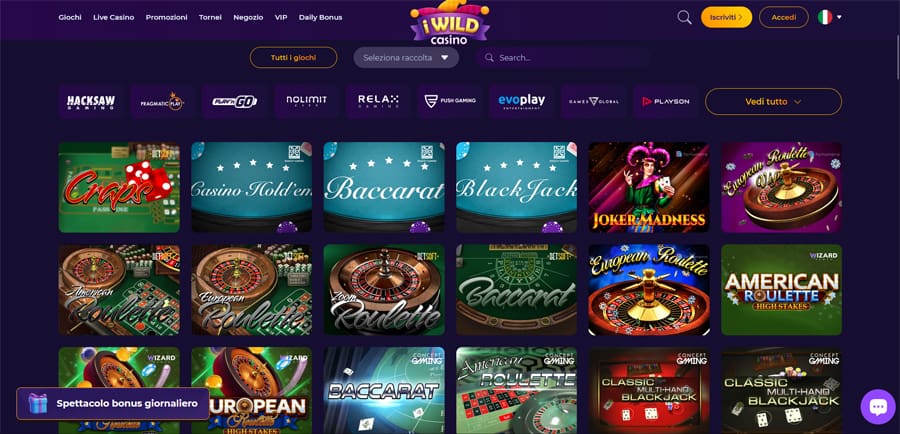 giochi tavolo iwild casino