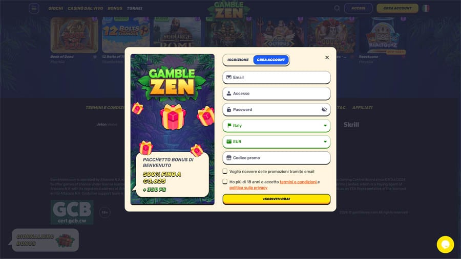 registrazione gamblezen casino